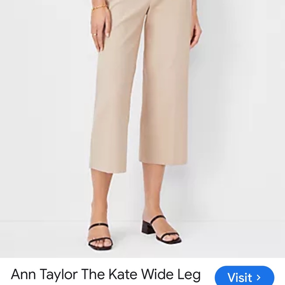 Ann Taylor Neutral Beige Wide-Leg Cropped Trousers